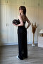 Halter Neck Asymmetrical Black Pant Suit with Gold Accessories - 4
