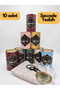 Luxurious Kaaba Design 10-Piece Gift Set of Prayer Mats and Prayer Beads (with Cylinder Box)