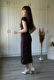 Scarf and Window Detail Midi Slit Dress - 8