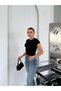 Women's Black Crew Neck Modal Basic T-Shirt Elt7245 - 2