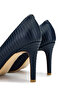 Women's Genuine Leather Navy Blue Stiletto Shoes - 5