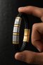 Men's Leather Bracelet with Steel and Gold Color Detail, Braided Design, Stylish Bracelet with Lock - 2