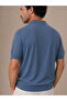 Half Zipper Premium Blue Polo Collar Knitwear T-Shirt - Cotton & Tencel - 4