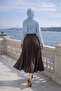 Women's Premium Pleated Dark Brown Long Hijab Skirt - 6