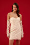 Beige Strapless Lace after Party Dress with Gloves - 2