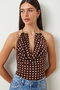 Polka Dot Polyamide Blouse with Neck Accessory Laz0008 Brown