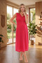 New Season Fuchsia Summer V-Neck Lace Detailed Design Wide Strap Buttoned 100% Cotton Maternity Nightgown - 5