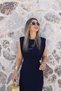 Navy Blue Zero Sleeve Double Buckle Dress - 3