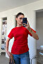Asymmetrical Cut Short Sleeve Blouse - Red - 4