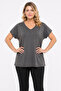 Women's Plus Size Gray, V-Neck Blouse 65N39486 - 6