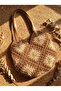 Women's Brown Beige Motif Snap Fastener Shoulder Bag - Internal Compartment (29X38 cm) - 2