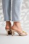Women's Beige Mirrored Strappy 7.5 cm Heeled Sandals Evening Dress Slippers Li̇z142 - 7