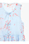 Round Lace-Up Neckline Bow Sleeveless Striped Floral Ruffle Peplum Blouse - 5