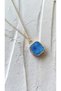 Blue Enamel Embellished Steel Necklace Square End Gold Plated Minimal Women's Necklace