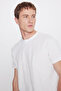 Men's Ecru Cotton Slim Fit Crew Neck Jacquard Stretch T-Shirt - 4