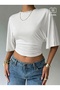 Straight Short-Sleeved Waist-Hugging Trendy Model T-Shirt