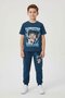 Blue Character Printed Crew Neck T-Shirt and Sweatpants Set for Boys 23847