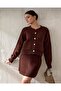 Gold Buttoned Cardigan Skirt Elastic Tricot Set - 3