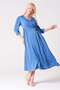 Maternity Half Sleeve V-Neck Belted Waist Midi Length Satin Dress Blue - 7