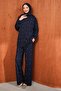 Navy Blue Stone Detailed Tunic and Trousers Set