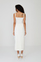 Women's Ecru Elegant Cutout Strap Square Neck Summer Slim Long Knitwear Dress - 5