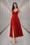 Women's Double Breasted Collar Pleated Strap Slit Detail Midi Dress - 3
