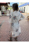Cream/Red Color Peacock Feather Motif Kimono - 5