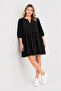 Women's Plus Size Black, Three Quarter Sleeves, Elasticated Cuff, Short Dress 65N39490
