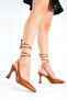 Taba Skin Finished Upper, Pointed Toe, Open Back, with Roped Ties, 9cm Wedge Heel, New Season - 4