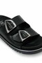 Women's Black Genuine Leather Look Double Buckle Comfortable Daily Slippers - 7