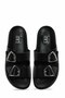 Women's Black Genuine Leather Look Double Buckle Comfortable Daily Slippers - 5