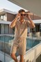 Men's Aerobin Fabric Summer Beige Short Sleeve Shirt & Shorts Bottom Top 2-Piece Set Ls-7122 - 4