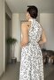 Halter Neck Waist-Fitted Polka Dot Long Dress - 5
