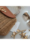 Earth Tone Straw Texture Exotic Bamboo Handle Natural Knitted Vegan Leather Flap Cover Hand Shoulder Bag - 9