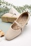 Cream Women's Belted Elegant Ballerinas - Casual Comfortable Shoes