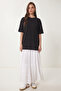 Crew Neck Oversize Long T-Shirt Lrn0052 Black
