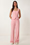 Gold Buttoned Woven Vest-Pants Set Laz0004 Pink - 2