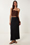 Asymmetrical Viscose Skirt with Tie Detail Lub0339 Black