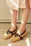 Straw Brown Women's Ballerinas with Buckle Accessories, Tan Straps, Orthopedic Comfortable - 3
