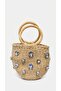 Stone Embellished Straw Round Handle Stylish Beach and Daily Handbag Beige