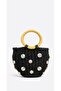 Stone Embellished Straw Round Handle Stylish Beach and Daily Handbag Black