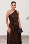 One Shoulder Detail Long Evening Dress - Gold Polka Dot Women's Evening Dress Women's Dress 042 - 4