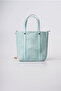 Blue Knitted Patterned Mini Hand & Shoulder Bag with Horse Figure Charm Accessory Detail 22X18X8 cm - 5