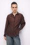 4846 Women's Waist-Fitted Lightly Transparent Basic Shirt Brown - 5