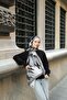 Amore Leaf Pattern Shawl - Black-Grey - 2