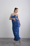 Strapless, Stretchy, Body-Fitting, Tulle Detailed, Slit Long Evening Dress - 3