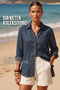 Women's Gia 100% Natural Linen Shirt - Classic Collar Basic Minimalist Design Navy Blue W207-K0401-03 - 4