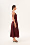 Burgundy Strappy Square Neck A-Line Panel Detailed Cotton Midi Dress - 7