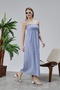 Patterned Cotton Long Summer Women's Dress with Shoulder Straps and Gathered Details - 5