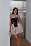 Beige Balloon Skirt Corset Blouse Set